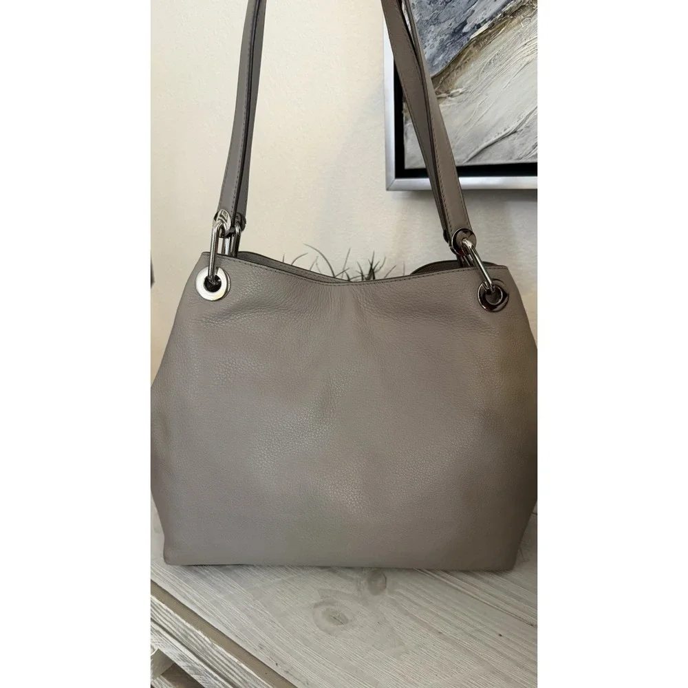Michael Kors Shoulder Bag Purse Raven Stone Grey Pebbled Genuine Leather Large